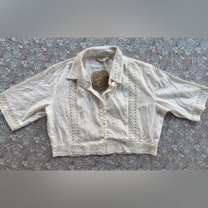 Elegant Cream Lace Button-Up Blouse